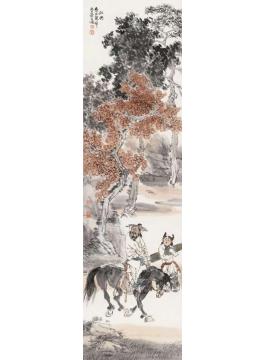 周荣生古风四条屏之一 过秋红叶落字画之家