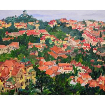 鹿飞红瓦绿树之恋字画之家