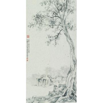 任大庆国画山水柬埔寨塔普伦寺写生字画之家