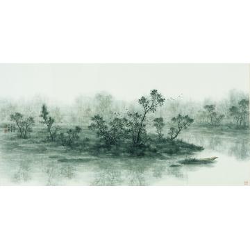任大庆国画山水曦林孤舟字画之家