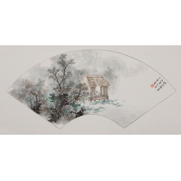 任大庆国画山水听雨啜茗字画之家