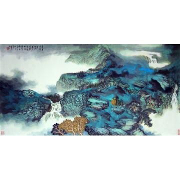 陈强国画山水苍翠松风吹飞泉字画之家