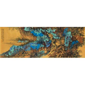 陈强国画山水石梁茅屋有绿荫字画之家