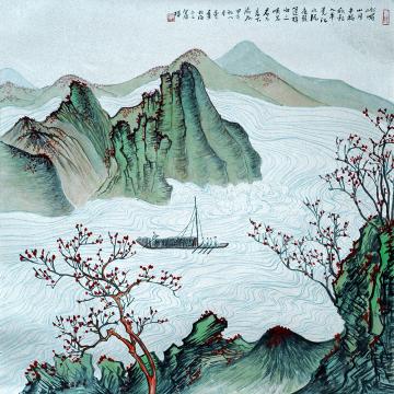 陈强国画山水夜发篷棹向三峡字画之家