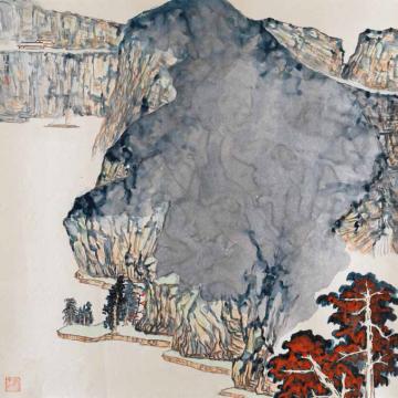 陈强国画山水枫叶著意覆行船字画之家