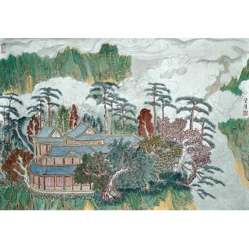 陈强国画山水八月山城云雨收字画之家