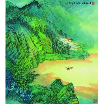陈强国画山水一舟载得春意绿60×68 cm2015年字画之家
