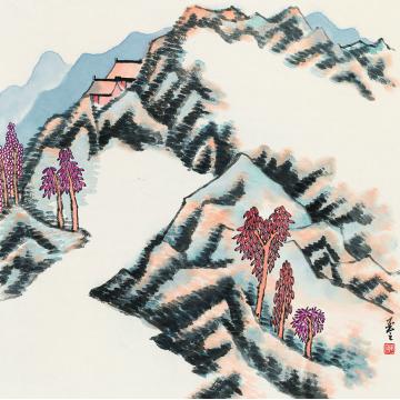 陈强国画山水新雨带秋岚50×50 cm2015年字画之家