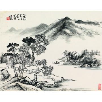 陈强国画山水溪山雨意濛36×43 cm2015年字画之家