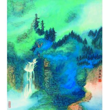 陈强国画山水深谷春韵60×68 cm2015年字画之家