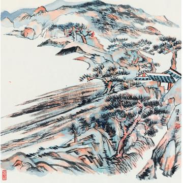 陈强国画山水山影隐轻霞50×50 cm2015年字画之家
