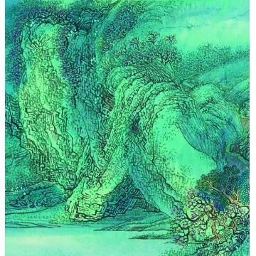 陈强国画山水山市晴岚图28×272 cm2015年局部2字画之家