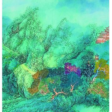 陈强国画山水山市晴岚图28×272 cm2015年局部1字画之家