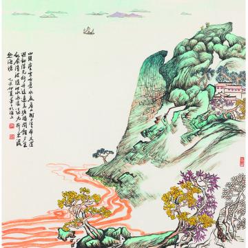 陈强国画山水秋风清波随68×68 cm2015年字画之家