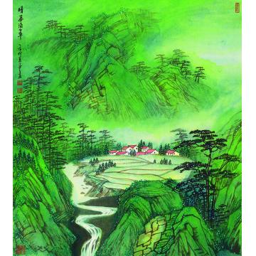 陈强国画山水晴岚滴翠60×68 cm2015年字画之家