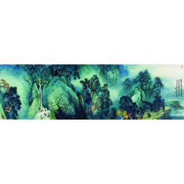 陈强国画山水楼台独坐月偏明48×155 cm2015年字画之家