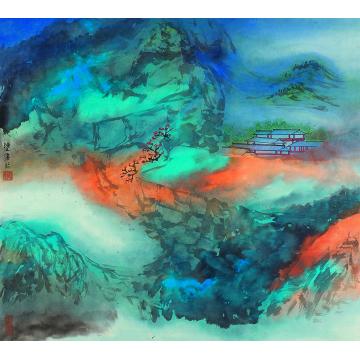 陈强国画山水两岸青山一缕霞68×60cm2015年字画之家
