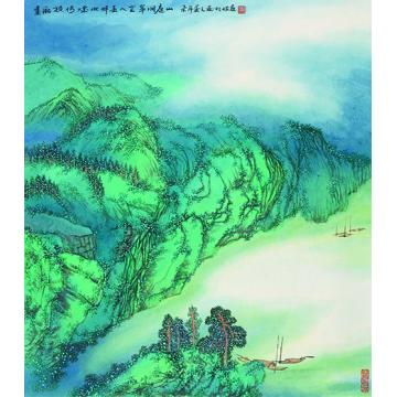 陈强国画山水画船横倚烟水畔60×68 cm2015年字画之家