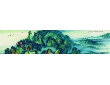 陈强国画山水湖色春光净客船50×225 cm2015年字画之家