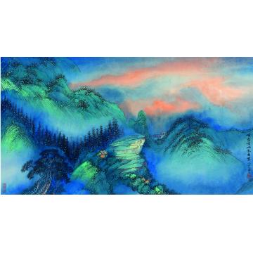 陈强国画山水峰峦叠翠映朝霞60×110 cm2015年字画之家