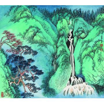 陈强国画山水飞流林壑幽55×50 cm2015年字画之家