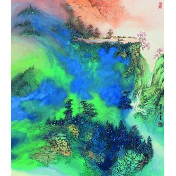 陈强国画山水黛山荫霞帔60×68cm2015年字画之家