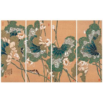 何百明国画花鸟金色荷塘 Golden Lotus Pond字画之家