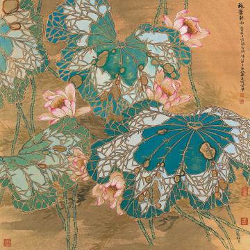 何百明国画花鸟秋叶听雨 Leaves in Autumn Rain字画之家