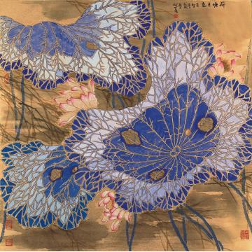 何百明国画花鸟荷塘月色 Moonlight over the Lotus Pond字画之家