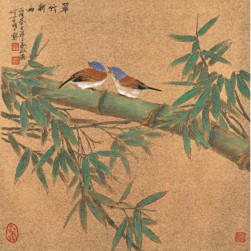 何百明国画花鸟翠竹新曲 Green Bamboos and New Songs字画之家
