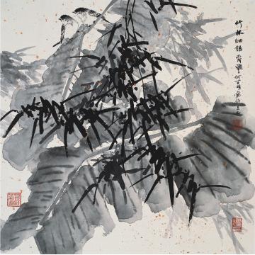 何百明国画花鸟竹林细雨 Bamboo Grove, Light Rain字画之家
