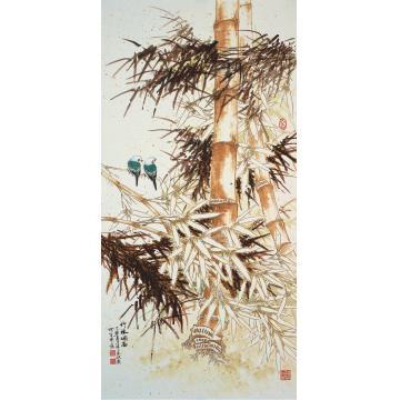 何百明国画花鸟竹林微风 Light Wind in Bamboos Forest字画之家