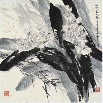 何百明国画花鸟小院美人艳 A Beauty in the Little Courtyard字画之家