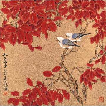 何百明国画花鸟秋色鸣鸟 Beautiful Autumn, Chirping Orioles字画之家