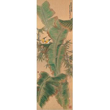 何百明国画花鸟竹影蕉晖黄鹂鸣 Bamboo Shadows, Plantains, and Chirping Or字画之家