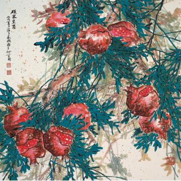 何百明国画花鸟硕果累累 Fruits Hanging Heaving on Branches字画之家