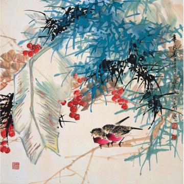 何百明国画花鸟院林小鸟 Birds in the Courtyard字画之家
