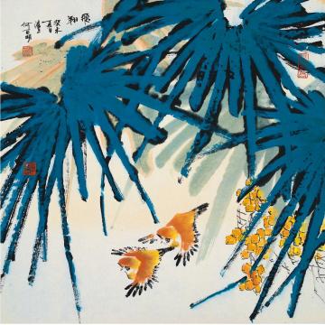 何百明国画花鸟飞翔 Soaring into the Sky字画之家
