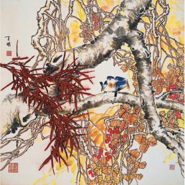何百明国画花鸟鸣秋 Chirping Birds in Autumn字画之家