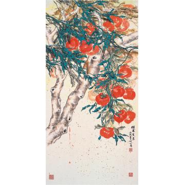 何百明国画花鸟硕果累累 Fruits Hanging Heaving on Branches字画之家
