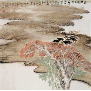 何百明国画山水山村秋色 A Mountain Village in Autumn字画之家