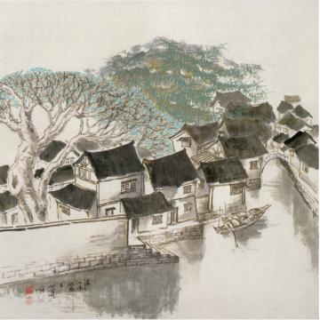 何百明国画山水依水人家 A Home on the water字画之家