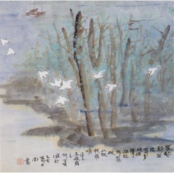 何百明国画花鸟暮起归巢 Back Home at Sunset字画之家