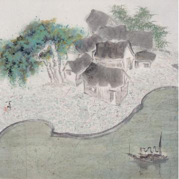 何百明国画山水春色满园 A Garden in Spring字画之家