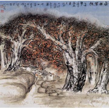 何百明国画山水密林深秋 Forest in Late Autumn字画之家