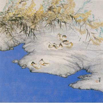 何百明国画花鸟湖边小憩 A Rest by the Lakeside字画之家