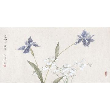 顾真真国画花鸟春繁色遍开　纸本　34cm×70cm　2014字画之家