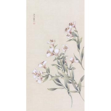 顾真真国画花鸟后庭花　绢本　70cm×34cm　2015字画之家