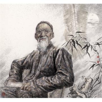 刘少宁国画人物窗竹影摇黄昏时字画之家