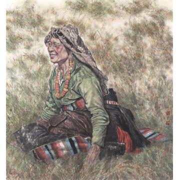 刘少宁国画人物在春天里苏醒字画之家